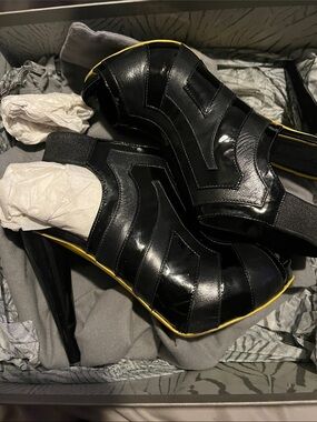 Alexander McQueen Black Patent Peep-Toe Ankle-Heel Sandals